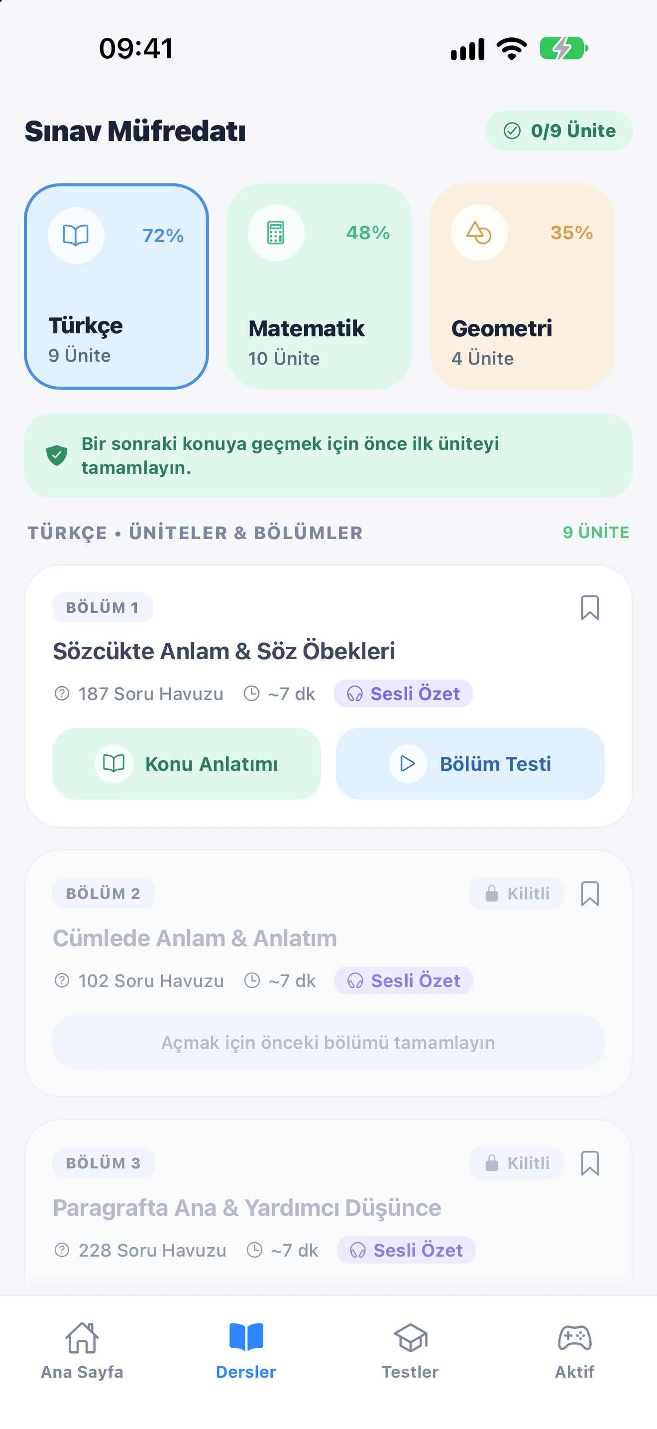 KPSS Active 51 Ünite Müfredat Ekranı